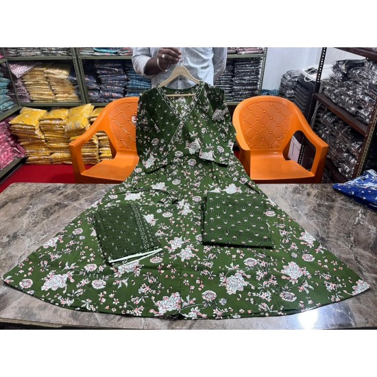 Royal Bloom Anarkali Kurti Set – Olive Green Royal Bloom Anarkali Kurti Set – Olive Green
