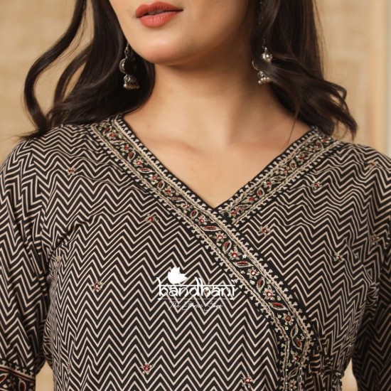 Noori Nights Black Printed Anarkali Suit Set with Dupatta