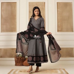 Noori Nights Black Printed Anarkali Suit Set with Dupatta