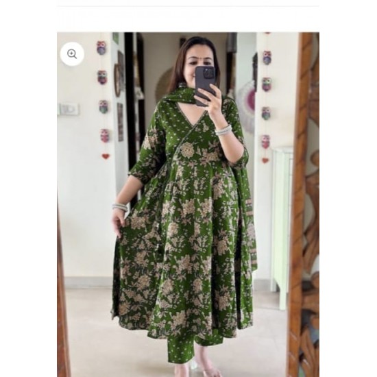 Royal Bloom Anarkali Kurti Set – Olive Green Royal Bloom Anarkali Kurti Set – Olive Green
