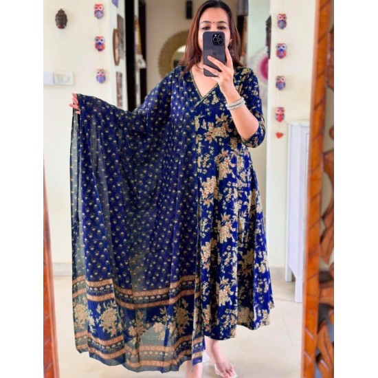 Royal Bloom Anarkali Kurti Set – Navy Blue Royal Bloom Anarkali Kurti Set – Navy Blue