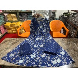 Royal Bloom Anarkali Kurti Set – Navy Blue