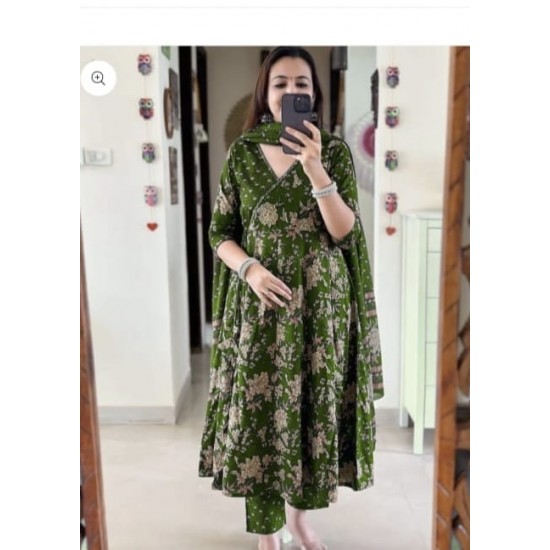 Royal Bloom Anarkali Kurti Set – Olive Green Royal Bloom Anarkali Kurti Set – Olive Green