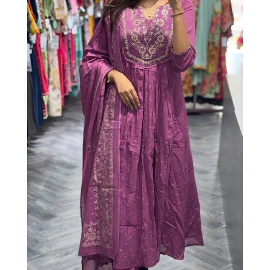 Royal Elegance Embroidered Anarkali – Plum Purple