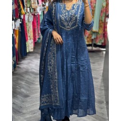 Royal Elegance Embroidered Anarkali – Navy Blue