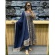 Printed Anarkali Set-Navy Blue