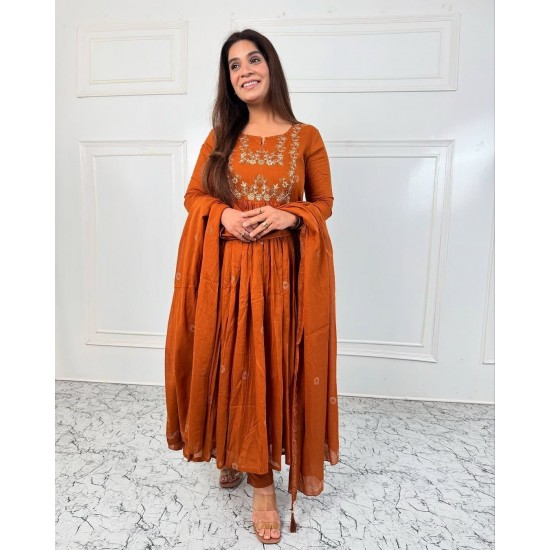 Burnt Orange Embroidered Anarkali Suit Burnt Orange Embroidered Anarkali Suit