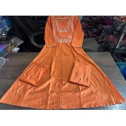 Burnt Orange Embroidered Anarkali Suit