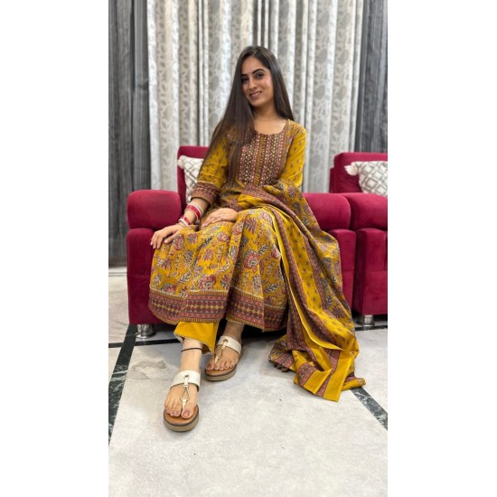 Anarkali Cotton suit set with dupatta-Merigold Vine