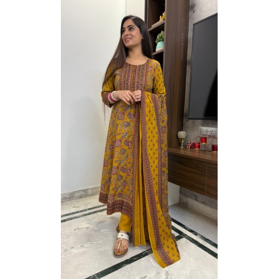 Anarkali Cotton suit set with dupatta-Merigold Vine