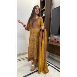 Anarkali Cotton suit set with dupatta-Merigold Vine