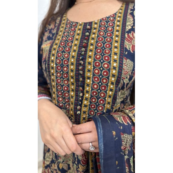 Anarkali Cotton suit set with dupatta-Navy Blue  Anarkali Cotton suit set with dupatta-Navy Blue