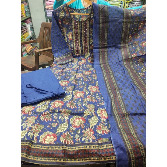 Anarkali Cotton suit set with dupatta-Navy Blue  Anarkali Cotton suit set with dupatta-Navy Blue
