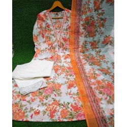 Printed Anarkali Suit with Dupatta – Off White