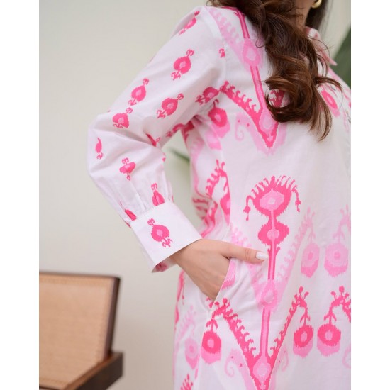  Pink Ikat Breeze Cotton Co-ord Set: