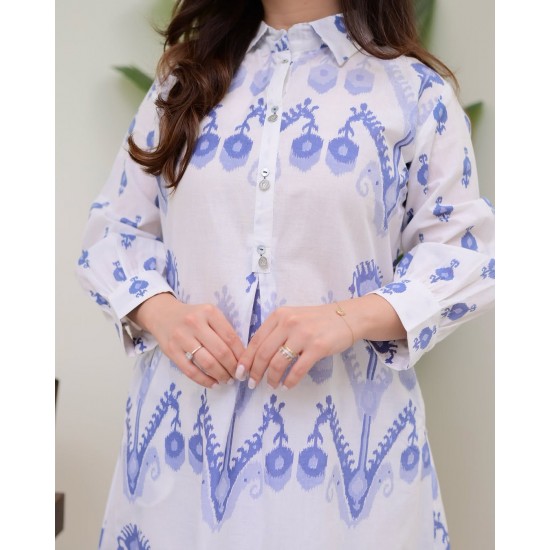Blue Ikat Breeze Cotton Co-ord Set