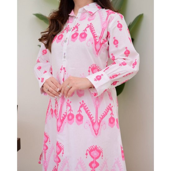  Pink Ikat Breeze Cotton Co-ord Set: