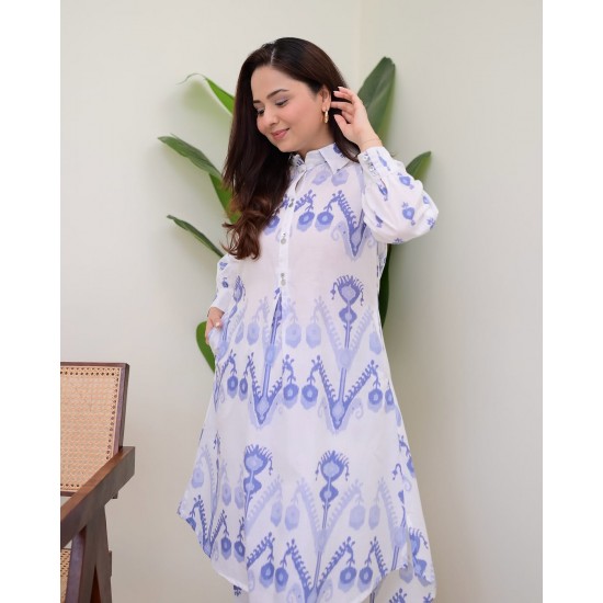 Blue Ikat Breeze Cotton Co-ord Set