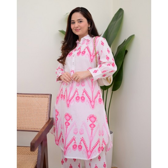  Pink Ikat Breeze Cotton Co-ord Set: