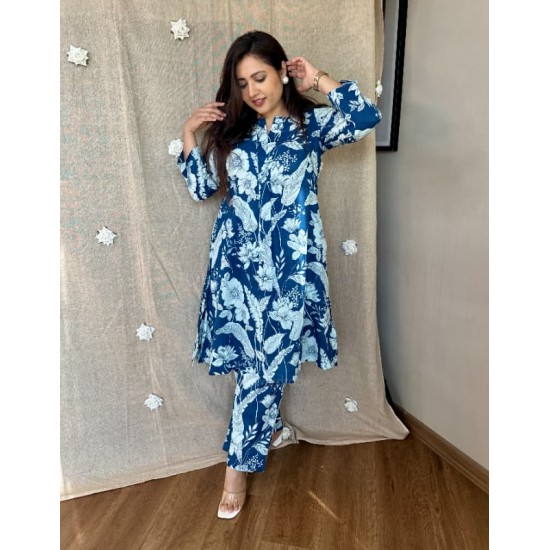 Blue Midnight Bloom Cotton Co-ord Set