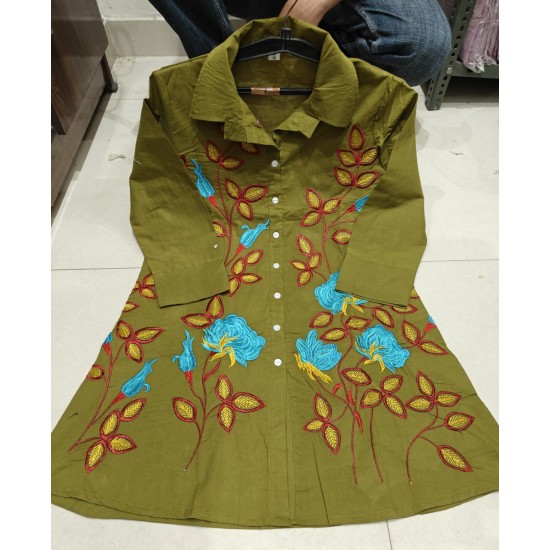 Olive Green Floral Embroidered Co-ord Set Olive Green Floral Embroidered Co-ord Set