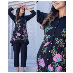 Midnight Bloom Embroidered Co-ord Set