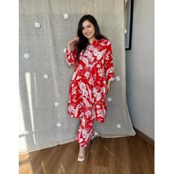 Red Blossom Breeze Cotton Co-ord Set