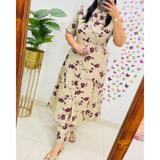 Floral Charm Co-ord Set - Beige & Wine Floral Charm Co-ord Set - Beige & Wine