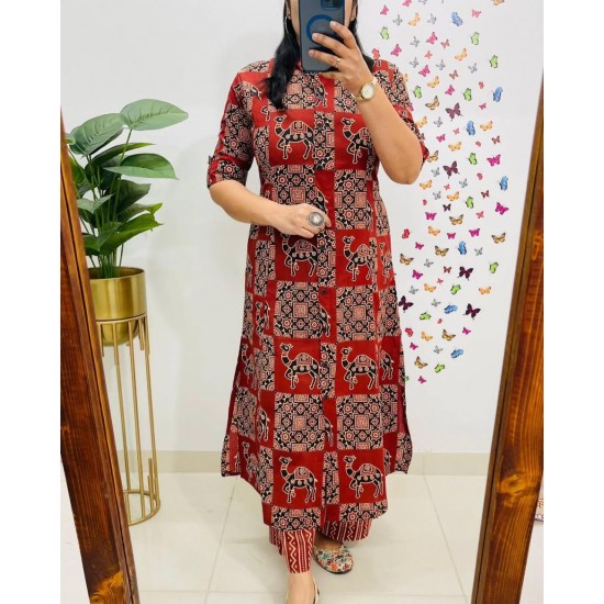 Camel Print Maroon Co-ord Set