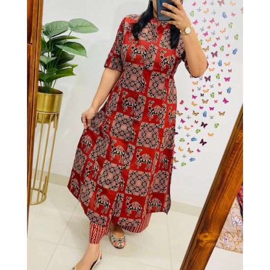 Camel Print Maroon Co-ord Set