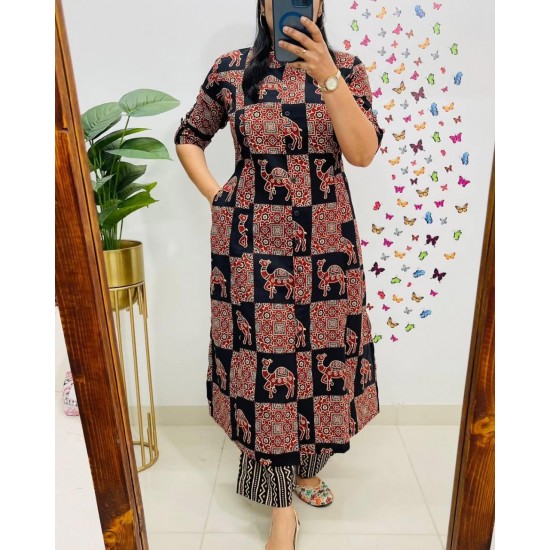 Camel Print Black Cotton Co-ord Set