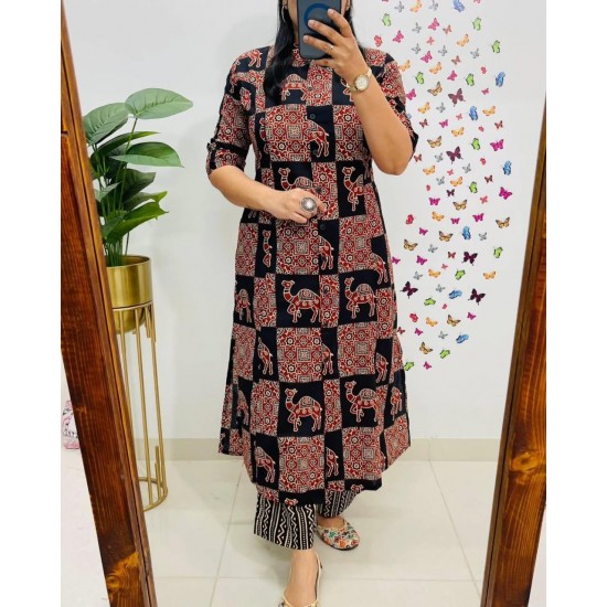 Camel Print Black Cotton Co-ord Set