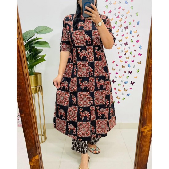 Camel Print Black Cotton Co-ord Set