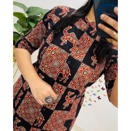 Camel Print Black Cotton Co-ord Set