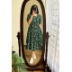 Emerald Green Floral Puff Sleeve Midi Dress