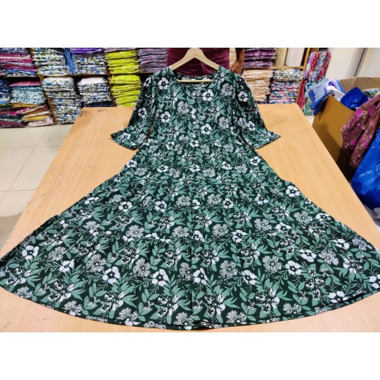 Emerald Green Floral Puff Sleeve Midi Dress