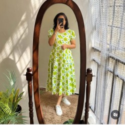 Green Daisy Smocked Cotton Dress