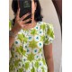 Green Daisy Smocked Cotton Dress