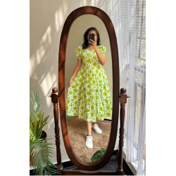Green Daisy Smocked Cotton Dress