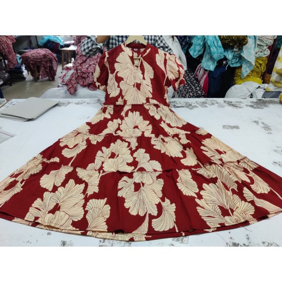 Rust Red Floral Fit & Flare Midi Dress