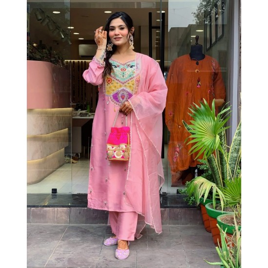 Pink Mirror Magic Embroidered Suit Set