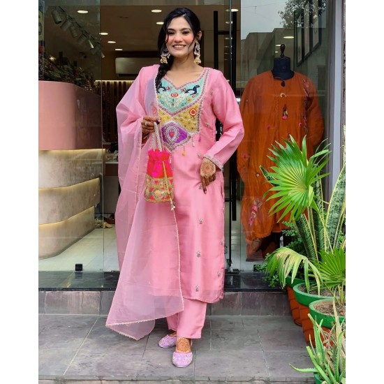 Pink Mirror Magic Embroidered Suit Set