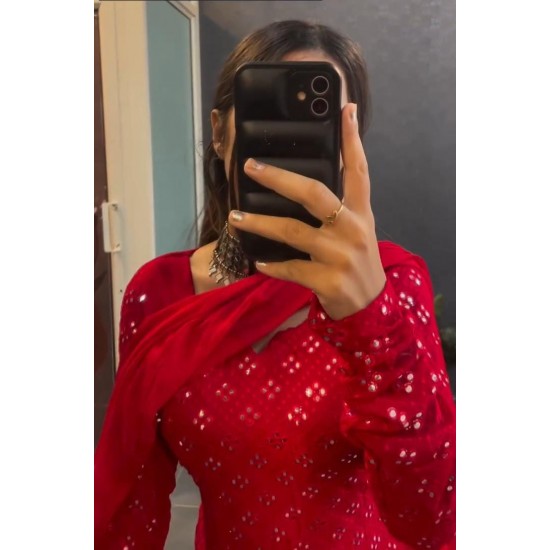 Red Radiance Mirror Work Suit Set