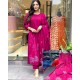 Magenta Embroidered Cotton Suit