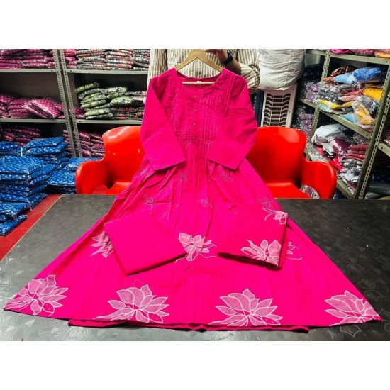 Magenta Embroidered Cotton Suit