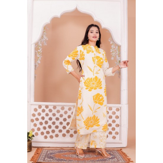 Gulrangi Blossom Kurti Set-Mustard Yellow Gulrangi Blossom Kurti Set-Mustard Yellow