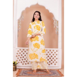 Gulrangi Blossom Kurti Set-Mustard Yellow