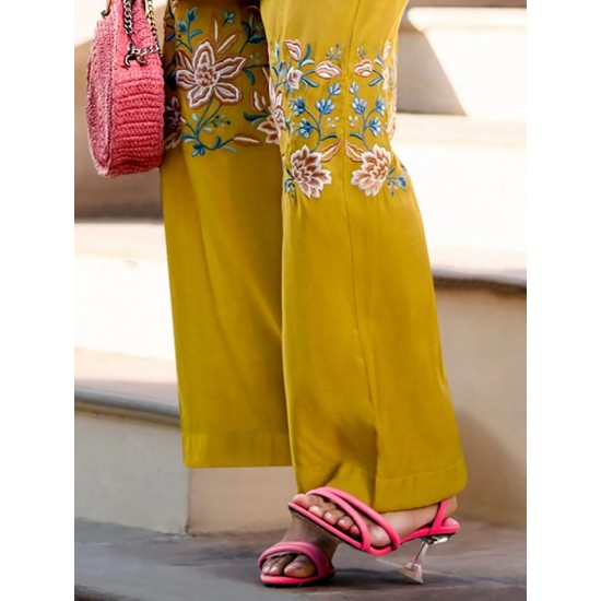 Mustard Bloom Embroidered Kurti   Set
