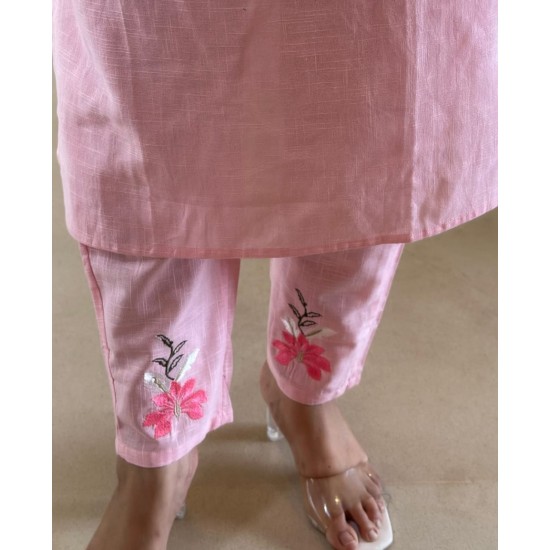  Blush Pink Embroidered Cotton Suit Set 