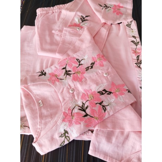  Blush Pink Embroidered Cotton Suit Set 